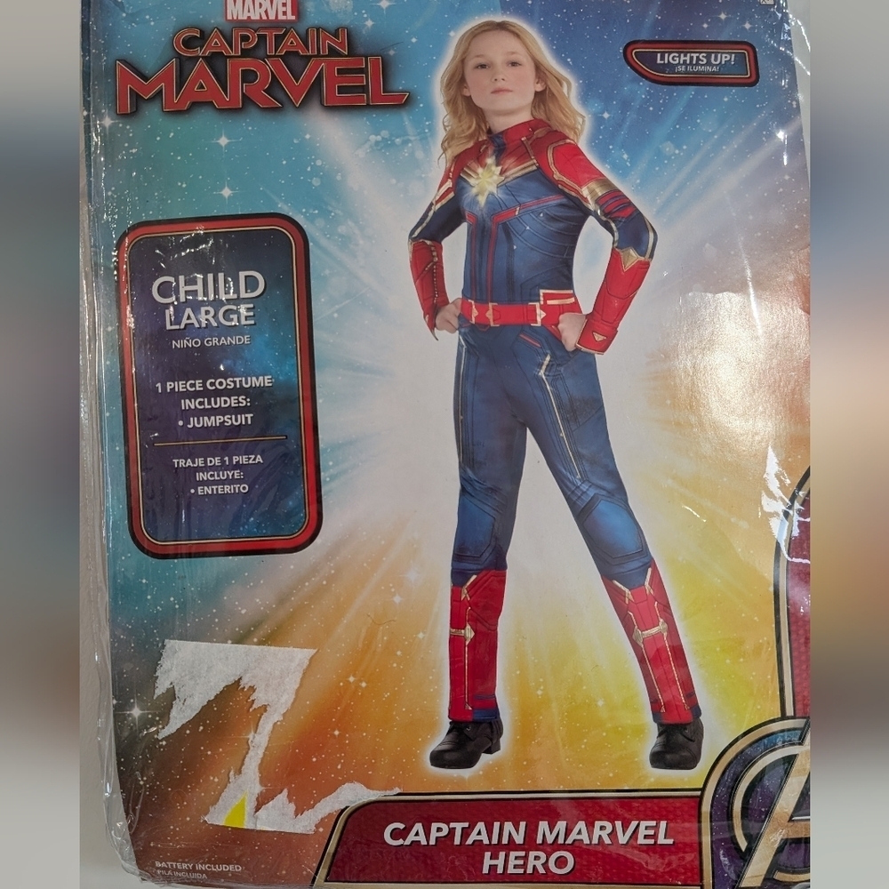Captain Marvel-Carol Danvers Light Up Avengers Costume Youth Size L (12/14)